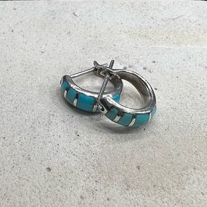 Vintage turquoise inlay 925 hoop earrings
